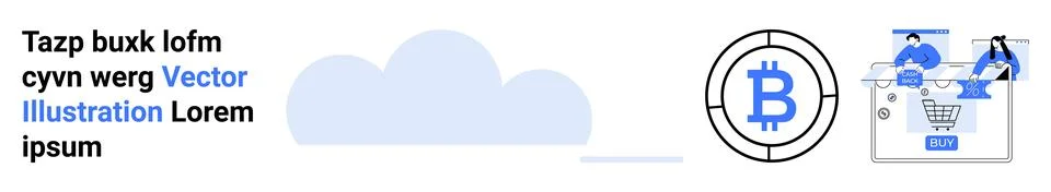Digital Currency and Cloud Technology with People and Cart Icons Stock Illustration