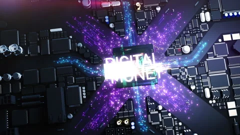 Digital currency . the city in the style of computer hardware. animation on t Stock Footage 223158619