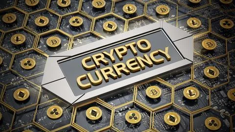 Digital currency concept with Cryptocurrency text. 3D illustration 스톡 일러스트