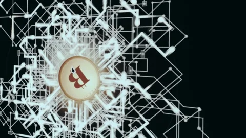 Digital currency concept showing Bitcoin within an electronic network pattern Vídeo Stock 333449828