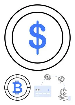 Digital Currency Elements with Dollar and Bitcoin Symbols for Financial Tra.. Stock Illustration