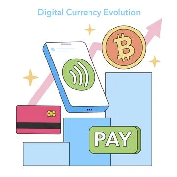 Digital Currency Evolution concept. Flat vector illustration Stock Illustration