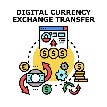 Digital currency exchange transfer global financial transaction Stock Illustration