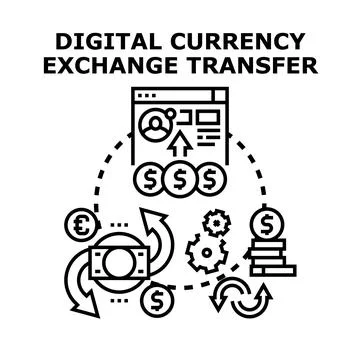 Digital currency exchange transfer global financial transaction Stock Illustration