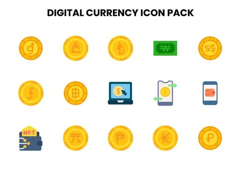 Digital Currency Flat Bundle Icons Pack Stock Illustration