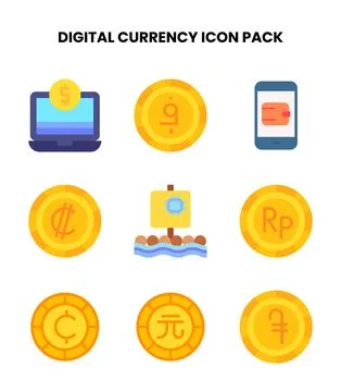 Digital Currency Flat Collection Icons Pack Stock Illustration