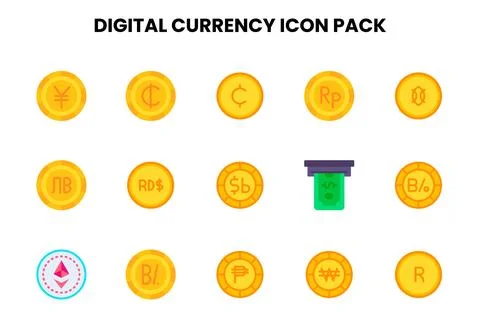 Digital Currency Flat Icons Pack Stock Illustration