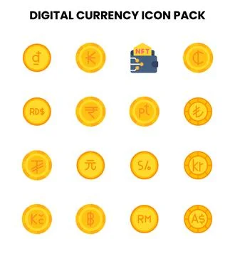 Digital Currency Flat Scalable Icons Pack Stock Illustration