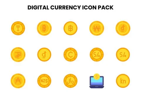 Digital Currency Flat Scalable Icons Pack Illustrazione stock