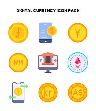 Digital Currency Flat Set Icons Pack Stock Illustration