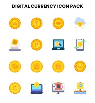 Digital Currency Flat Vector Icons Pack Stock Illustration