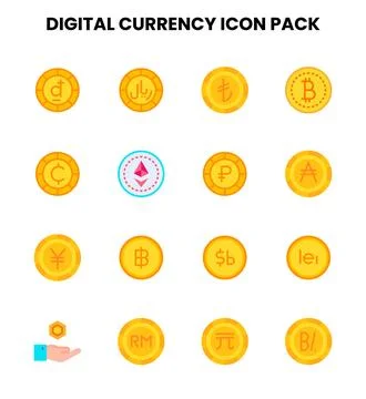 Digital Currency Flat Vector Icons Pack Stock Illustration