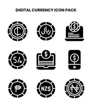 Digital Currency Glyph Bundle Icons Pack Stock Illustration
