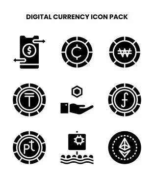 Digital Currency Glyph Vector Icons Pack Stock Illustration