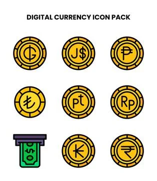 Digital Currency Lineal Color Vector Icons Pack Stock Illustration