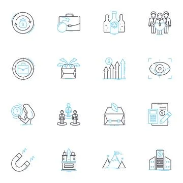 Digital currency linear icons set. Bitcoin, Cryptocurrency, Blockchain, Ethereum Stock Illustration