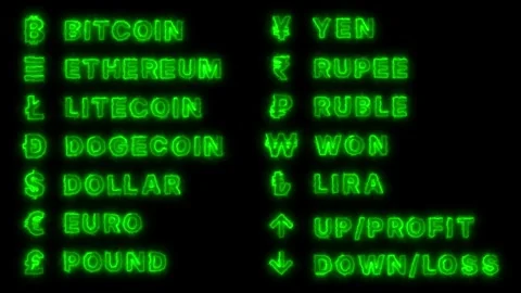 Digital Currency List with Green Neon Glow on Black Background Stock Footage 346167819