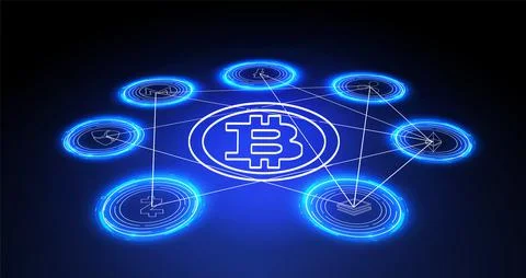 Digital currency or cryptocurrency mining farm. Creation of bitcoins. Stock Illustration