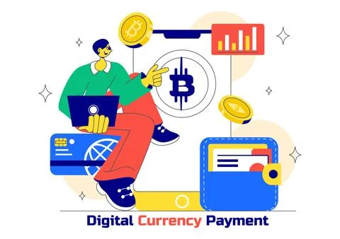 Digital Currency Payment Vector Illustration Featuring Successful Money Tra.. Stock Illustration