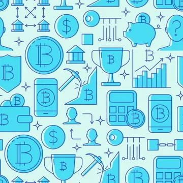 Digital currency seamless pattern in line style Illustrazione stock