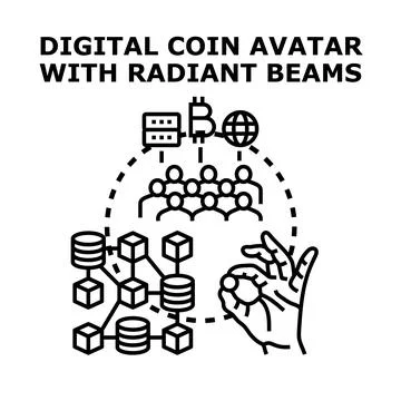 Digital currency transaction with blockchain network and users Stock Illustration