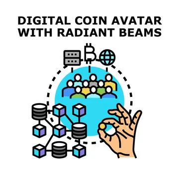 Digital currency transaction with blockchain network and users Stock Illustration