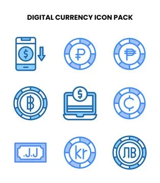 Digital Currency Two Colour Collection Icons Pack Stock Illustration