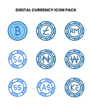Digital Currency Two Colour Graphics Icons Pack Stock Illustration