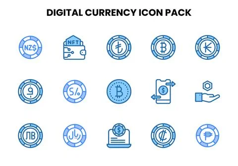 Digital Currency Two Colour Icons Pack 스톡 일러스트