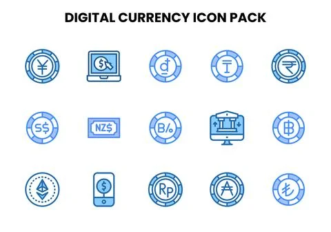 Digital Currency Two Colour Icons Pack 스톡 일러스트