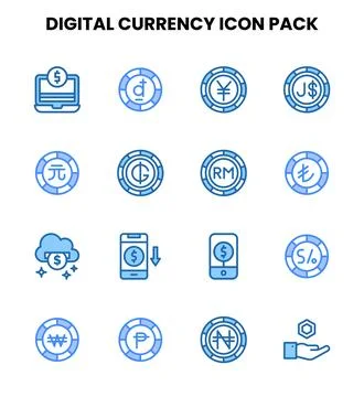 Digital Currency Two Colour Scalable Icons Pack Stock Illustration
