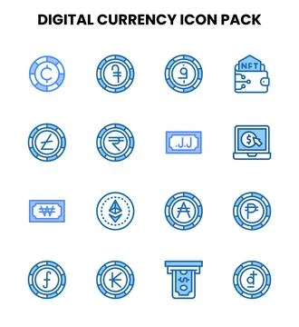 Digital Currency Two Colour Set Icons Pack Ilustración de archivo