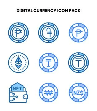 Digital Currency Two Colour Vector Icons Pack Stock Illustration