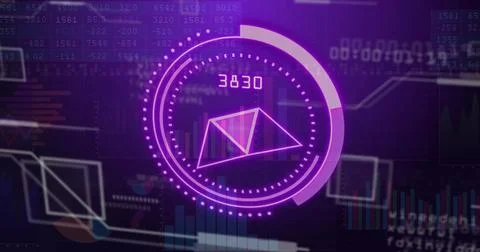 Digital currency value image over futuristic financial data background Stock Illustration