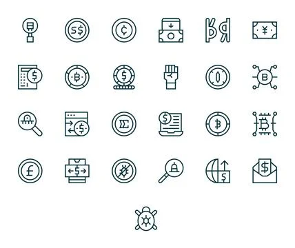 Digital Currency Vector Icon Repository containing 25 Regular Line High Res.. Stock Illustration