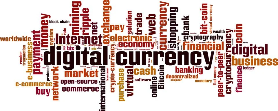 Digital currency word cloud Stock Illustration