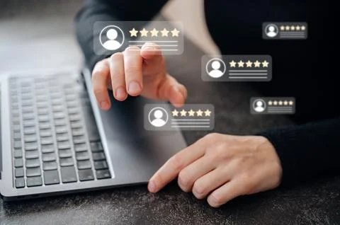 A digital customer satisfaction survey with a five-star rating system Stock Photos
