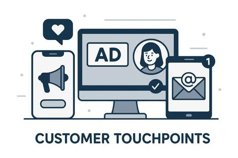 Digital customer touchpoints connecting with audience through devices Stock Illustration