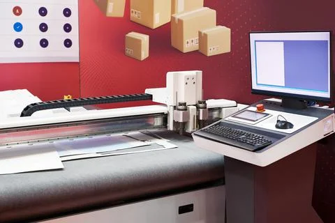 Digital cutting tables with computer Stock Photos