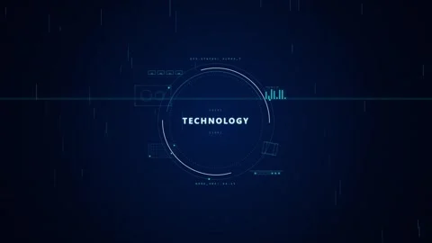 Digital Cyan Sci-Fi Data Screen HUD Target Circle Overlay Dark Background Stock Footage 341644555