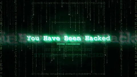 Digital Cyber Attack Animation with Green Matrix Code and System Compromised Video stock 343161856