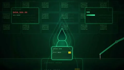 Digital Cyber Attack Animation Showing Rapid Financial Loss and Data Breach on Stock Footage 343160567
