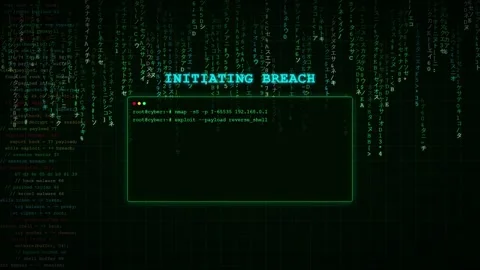 Digital Cyber Attack Animation with System Breach and Hacked Warnings on Matrix Stock Footage 345766336