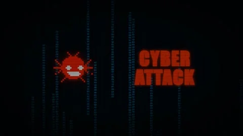 Digital Cyber Attack Warning With Red Pixelated Virus Icon. Stock Footage 336620463