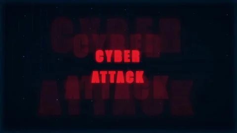 Digital Cyber Attack Warning Text with Red Glowing Glitch Effects on Dark Stock Footage 336758836