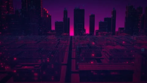 Digital Cyber City in a 3D animation Stock Footage 239007598