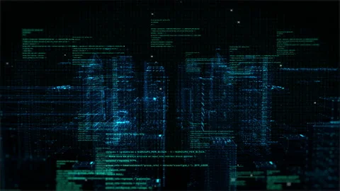 Digital Cyber City Hacker Code in a 3D a... | Stock Video | Pond5