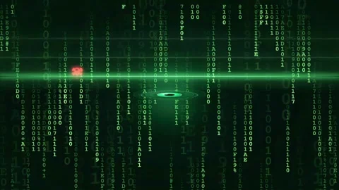 Digital Cyber Eye Scanning Binary Code Data Stream with Futuristic HUD Stock-Footage 341834364