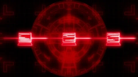 Digital Cyber Interface. Digital Data in Network. Red Stock Footage 74586725