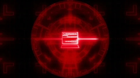 Digital Cyber Interface. Digital Data. Red Stock-Footage 74586862